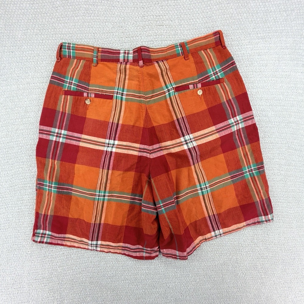 Vintage Polo Ralph Lauren Shorts Mens 36 Orange Madras Plaid Cotton Chino USA - Picture 2 of 7
